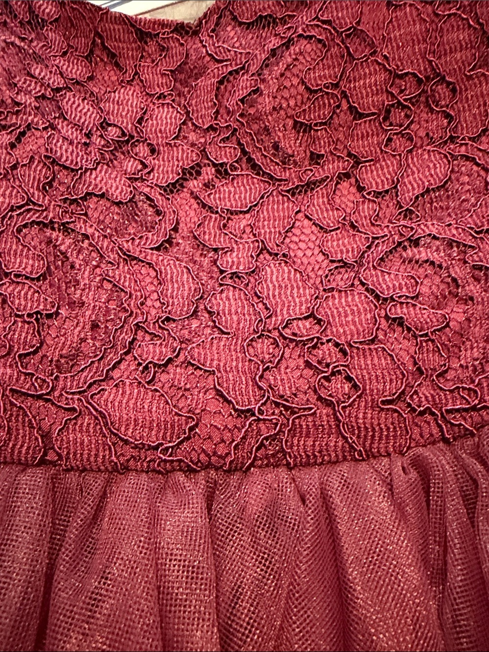 Sleeveless Burgundy Tulle Flower-Detail Girls Dress size 6 - Picture 4 of 4